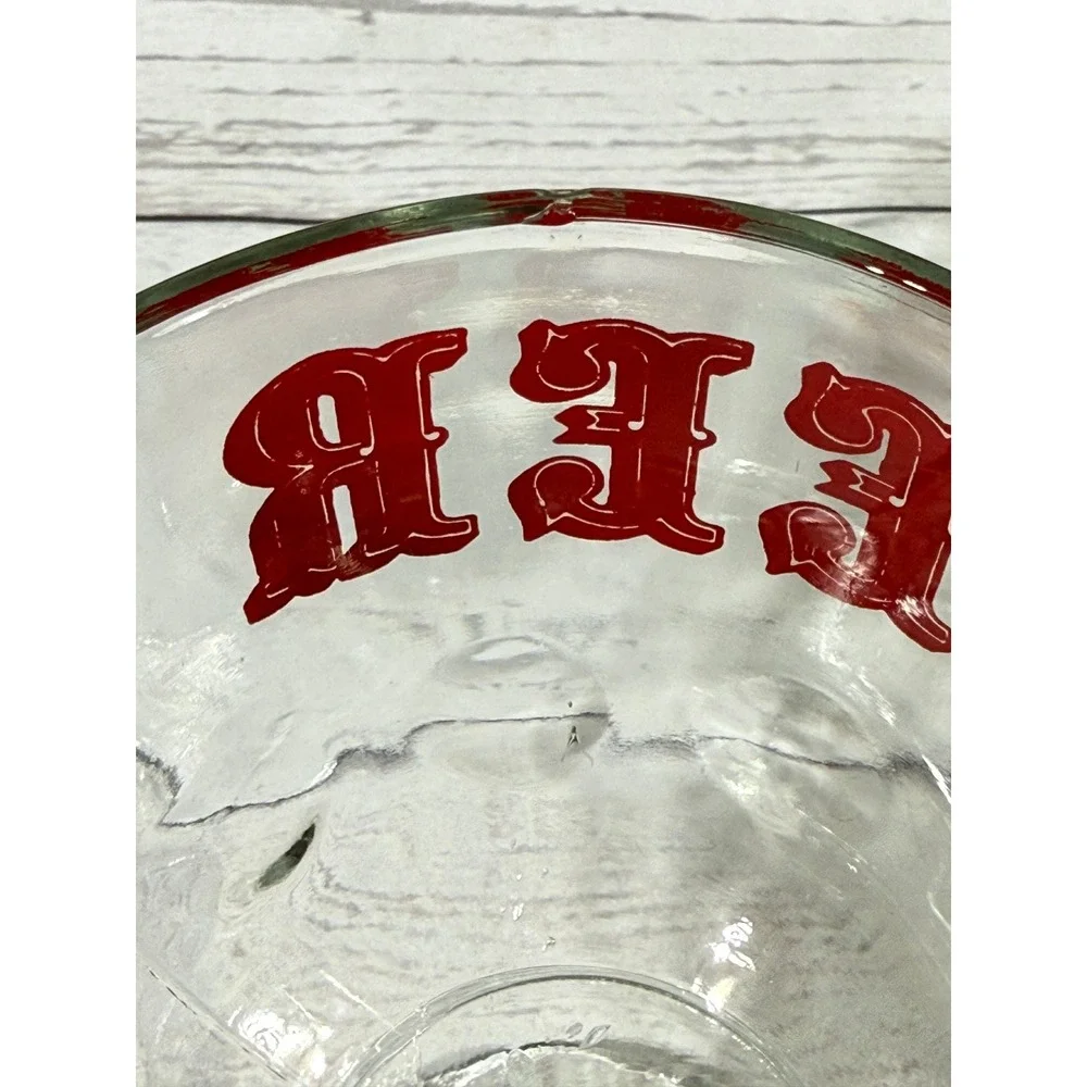 Vintage Beer Schooner Glass Red Western Graphic Heavy Stemmed Goblet 6.25in